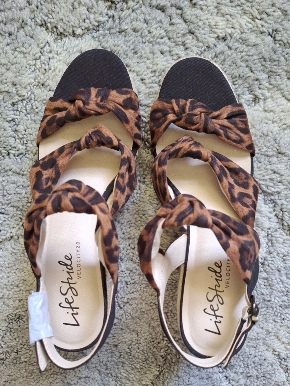 Life Stride Velocity2.0 Leopard Faux Suede Rope Wedges Size 10 NWT